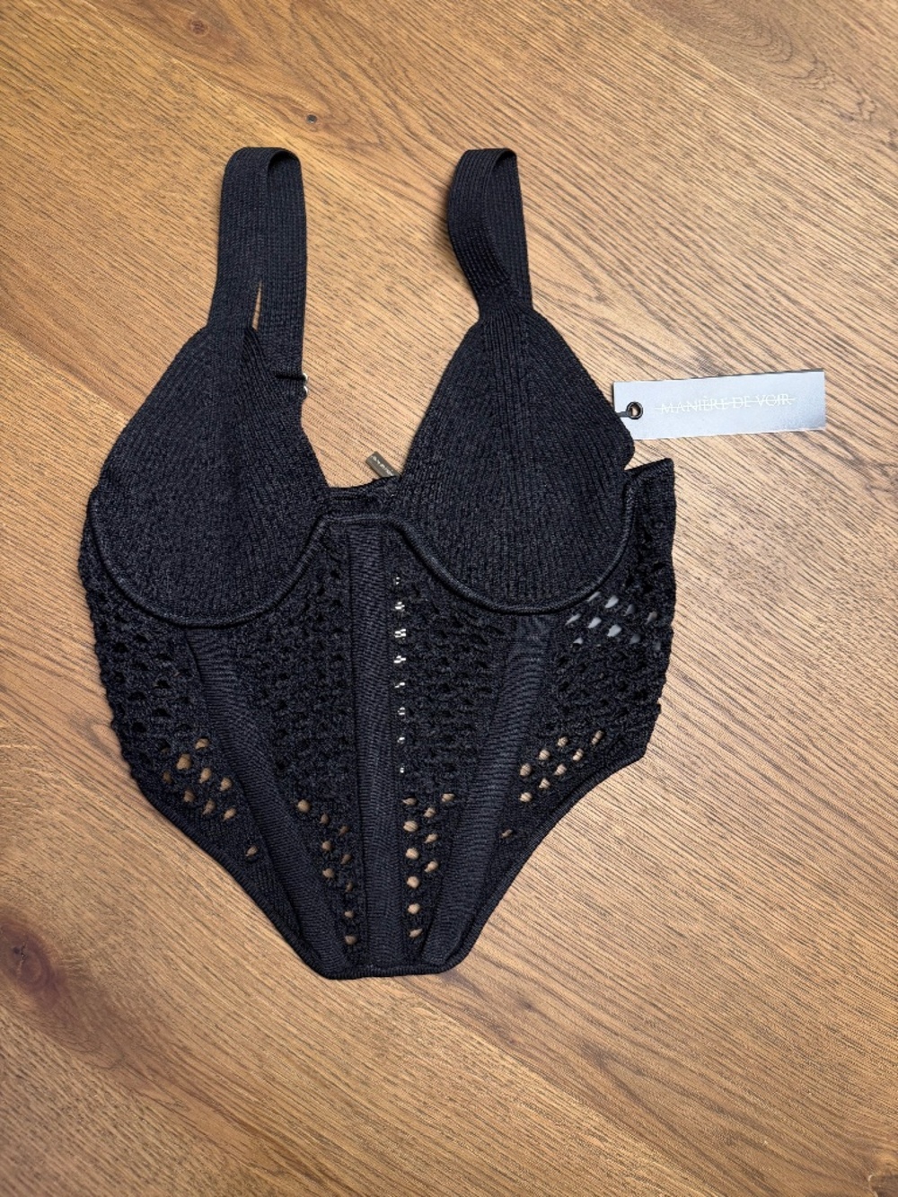 NWT Manière De Voir Black Knit Corset Top US 2